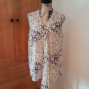 Mark. Brown/Ivory Semi-sheer Animal Print Top